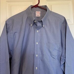 Brooks Brothers Classic Blue small check Dress Shirt Button down 17.5 collar